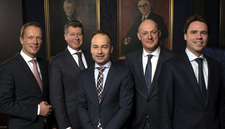 De neven Swinkels in het voorjaar van 2017. Van links naar rechts: Frank, Pieter, Stijn, Jan Renier en Peer Swinkels.